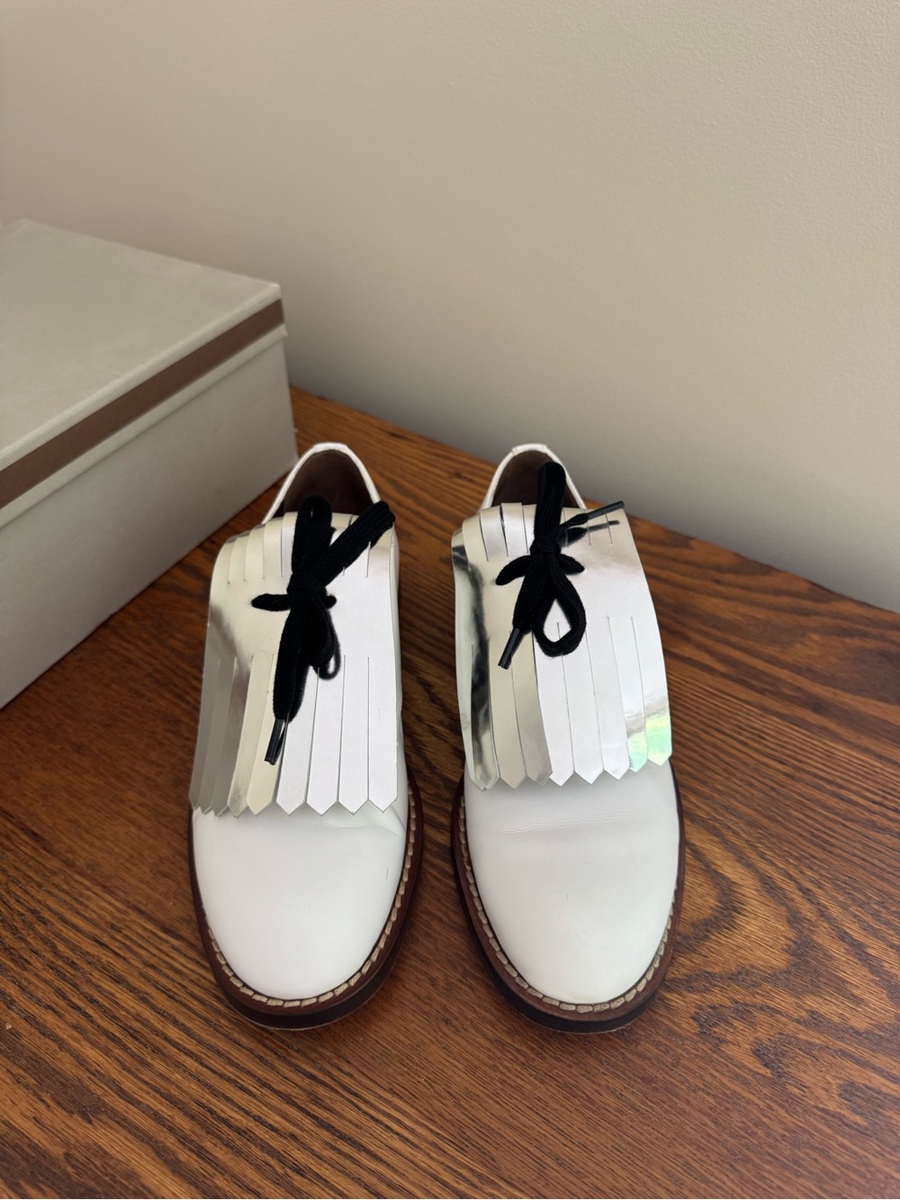Marni White Leather Silver Fringe Loafers - Picture 3 of 6